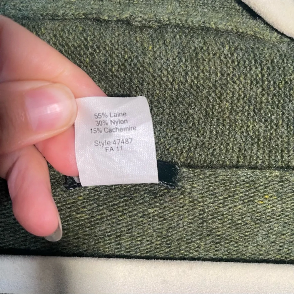 JCrew Womens XS Green Cashmere Wool Oversized Open Front Pockets Ribbed Cardigan